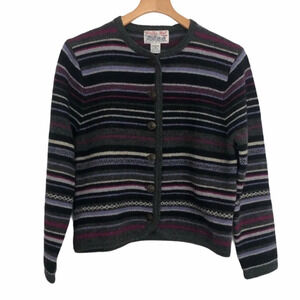 Vintage Striped 100% Wool Cardigan Size 6 Petite